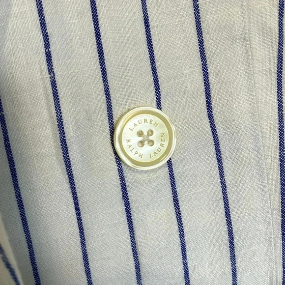 NWOT Ralph Lauren 100% linen white blue striped striped double breasted blazer - Picture 4 of 8
